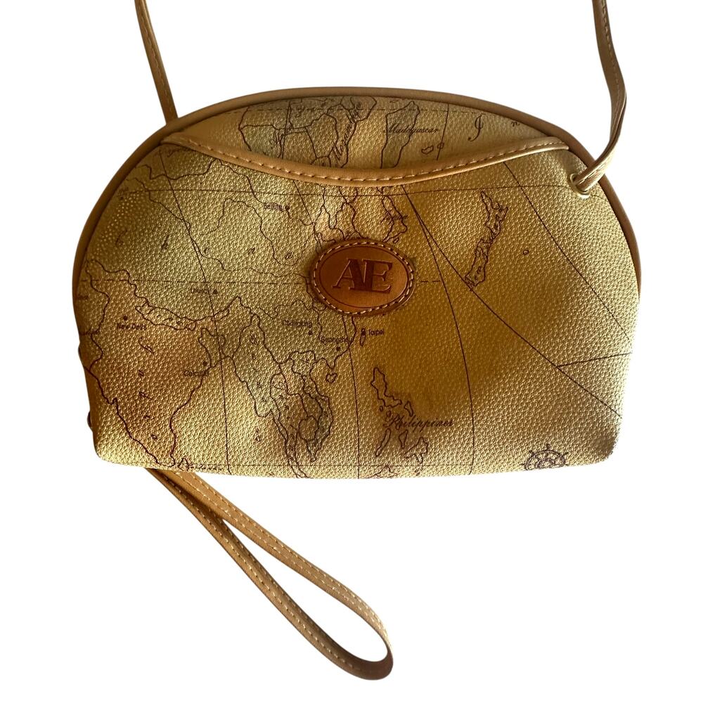 Allan Edward Vintage World Map Convertible Bag Wristlet Tan Crossbody Travel